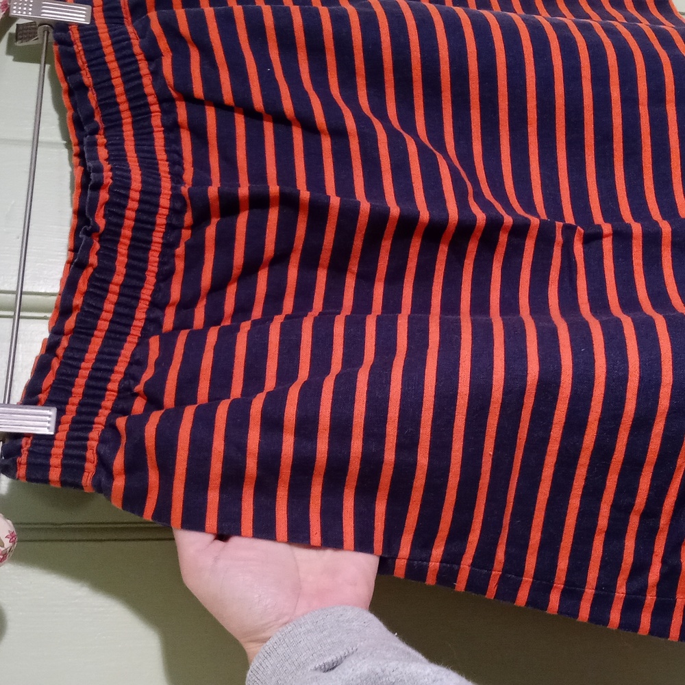 Women's J. Crew classic orange navy striped elastic waist 2 pocket linen skirt 6